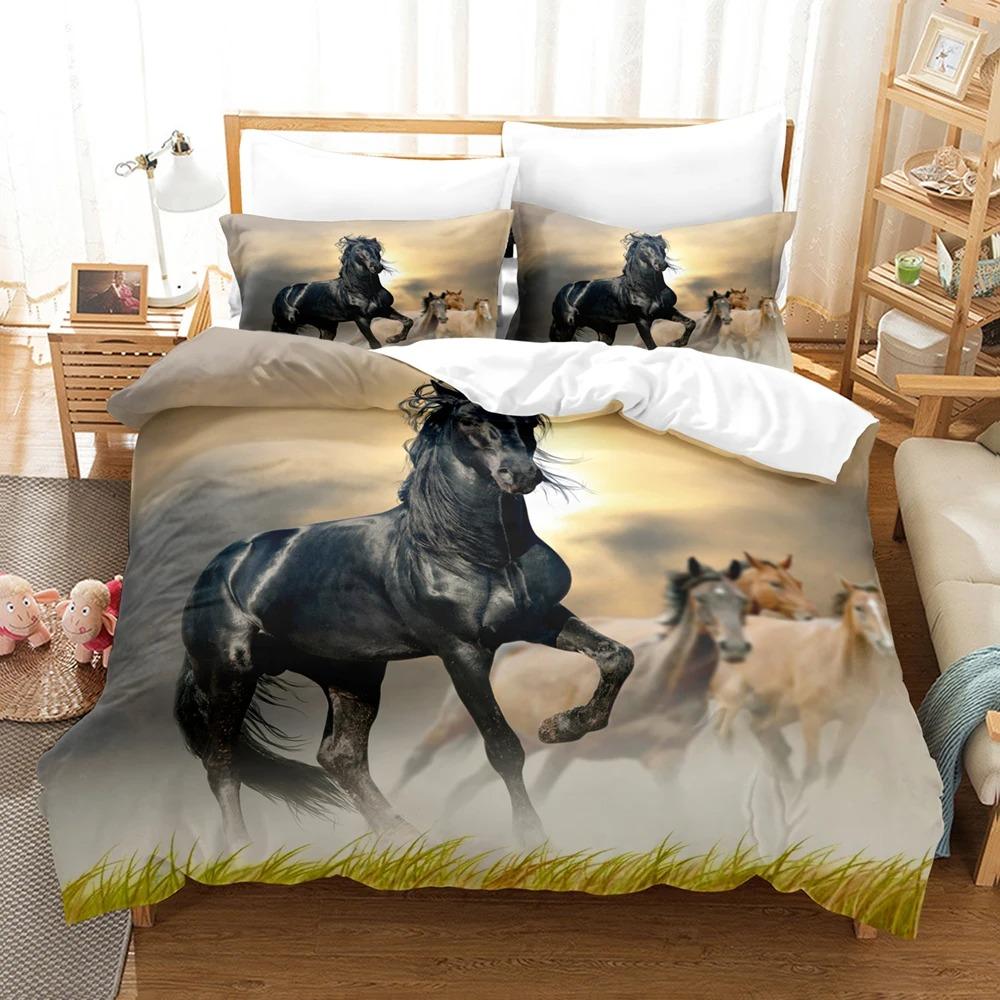 Horse Bedding Set Single Twin Full Queen King Men/women Size Bed Set Aldult Kid Bedroom Duvetcover Sets 3D Anime