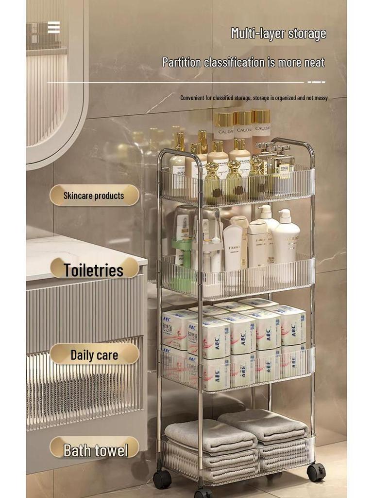 Przezroczysta mobilna wielowarstwowa półka-wózek do sypialni