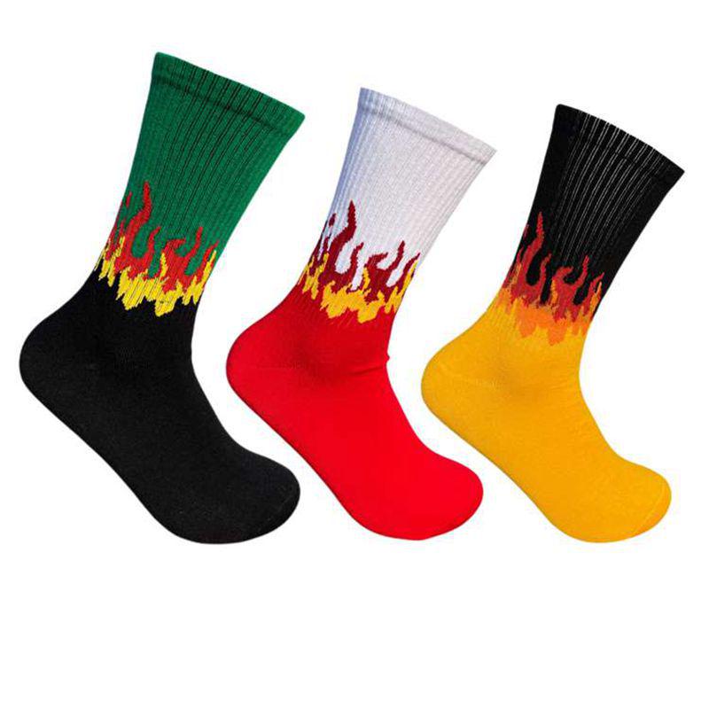 Flame Mid-Calf Skate Socks: Unisex European & American Hip-Hop Street Style, Versatile High-Top Sports Design.