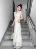 French retro style embroidered lotus leaf edge dress female summer new waist thin a word fairy long dress female student