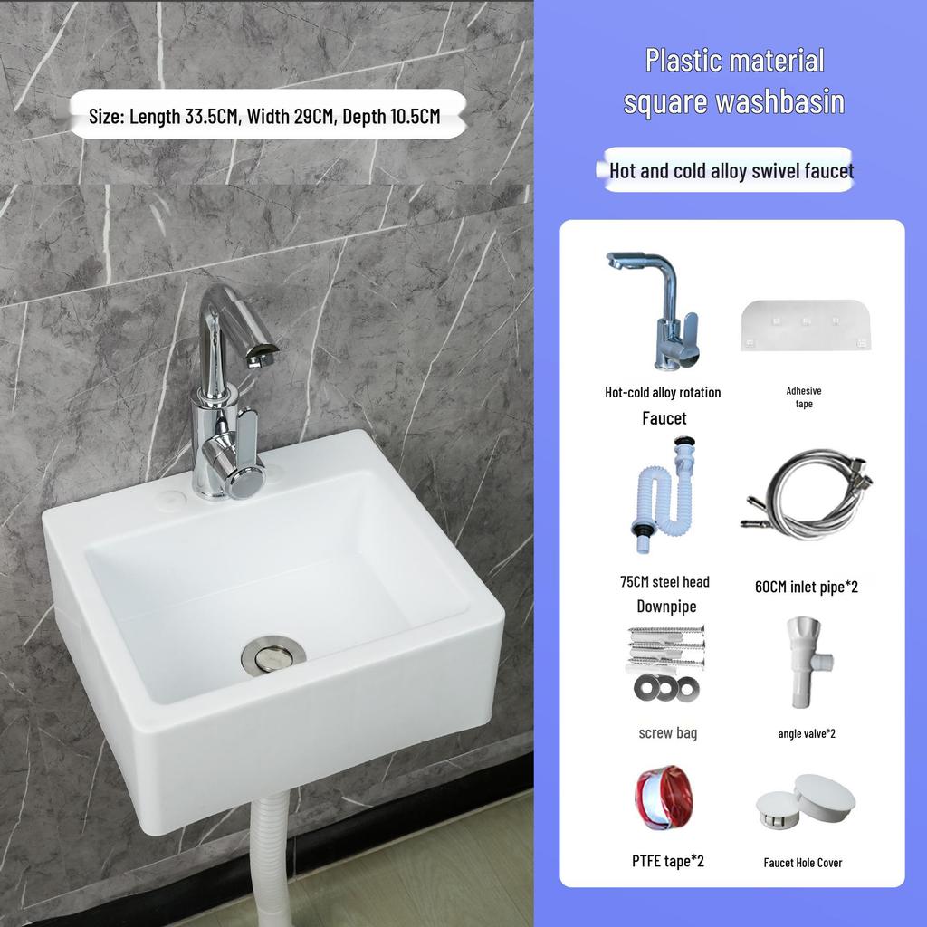 Compact Wall-Mounted Rectangular Washbasin for Small Spaces