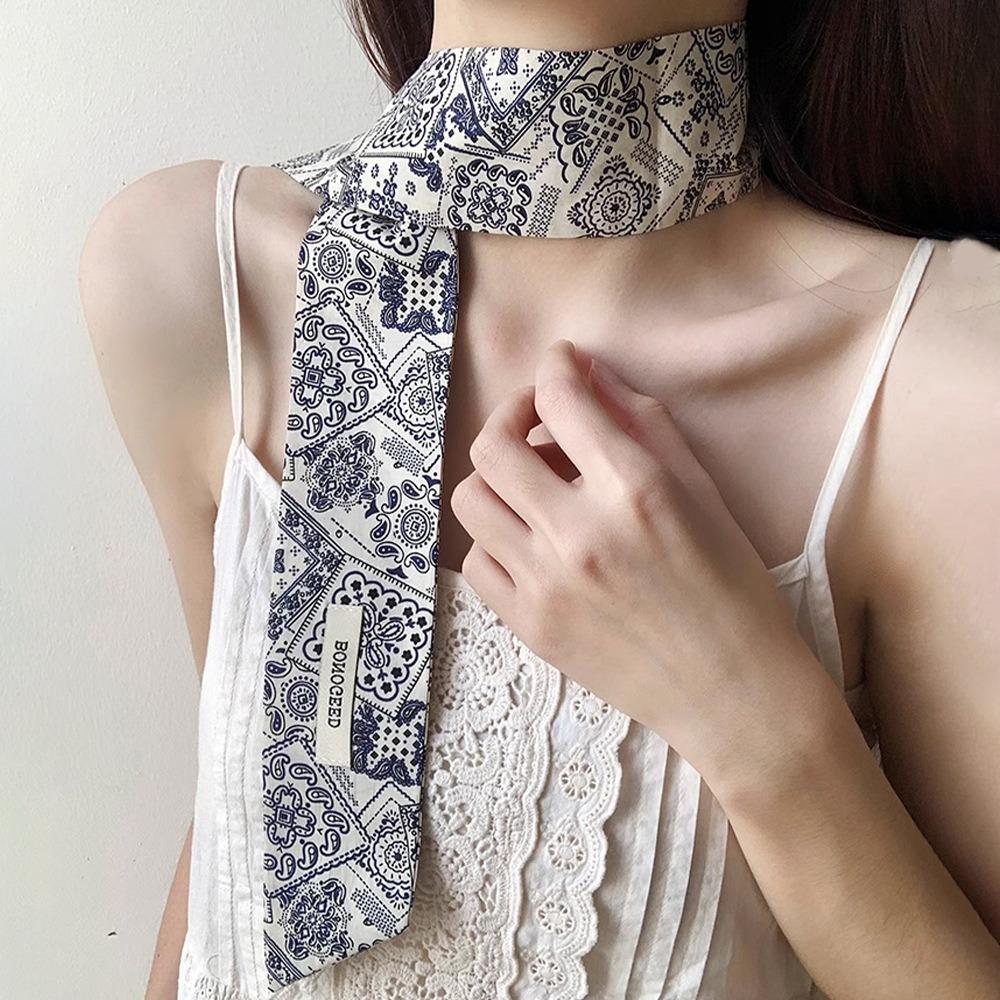 Flower Polka Dot Scarf Ribbon Narrow Long Scarves Sweet Floral Scarf  Outdoor
