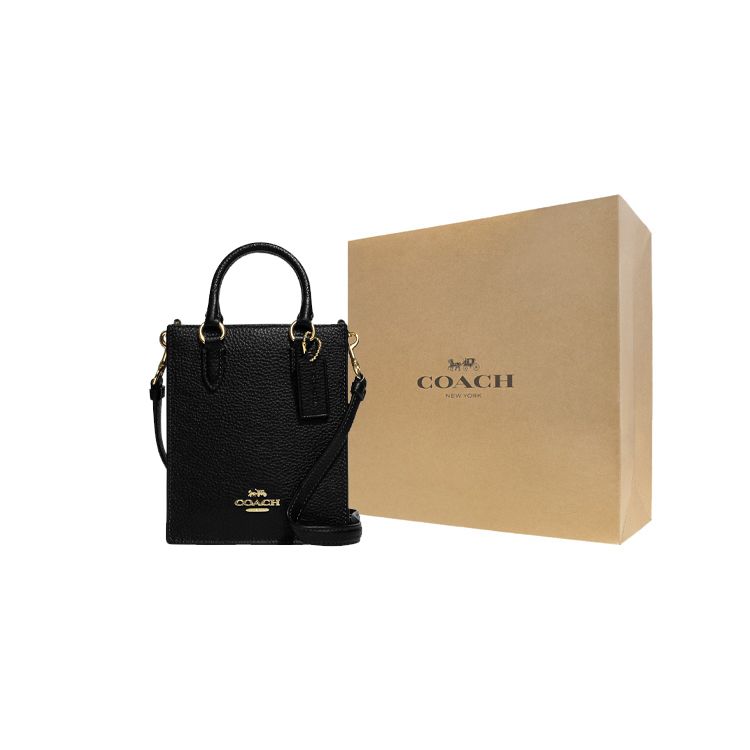 Coach N/S 14 Gold Letter Logo Hardware Pebble Leather Tote Shopping Bag Handbag Shoulder Bag Crossbody Bag Mini Women Tote Black CJ500-IMBLK
