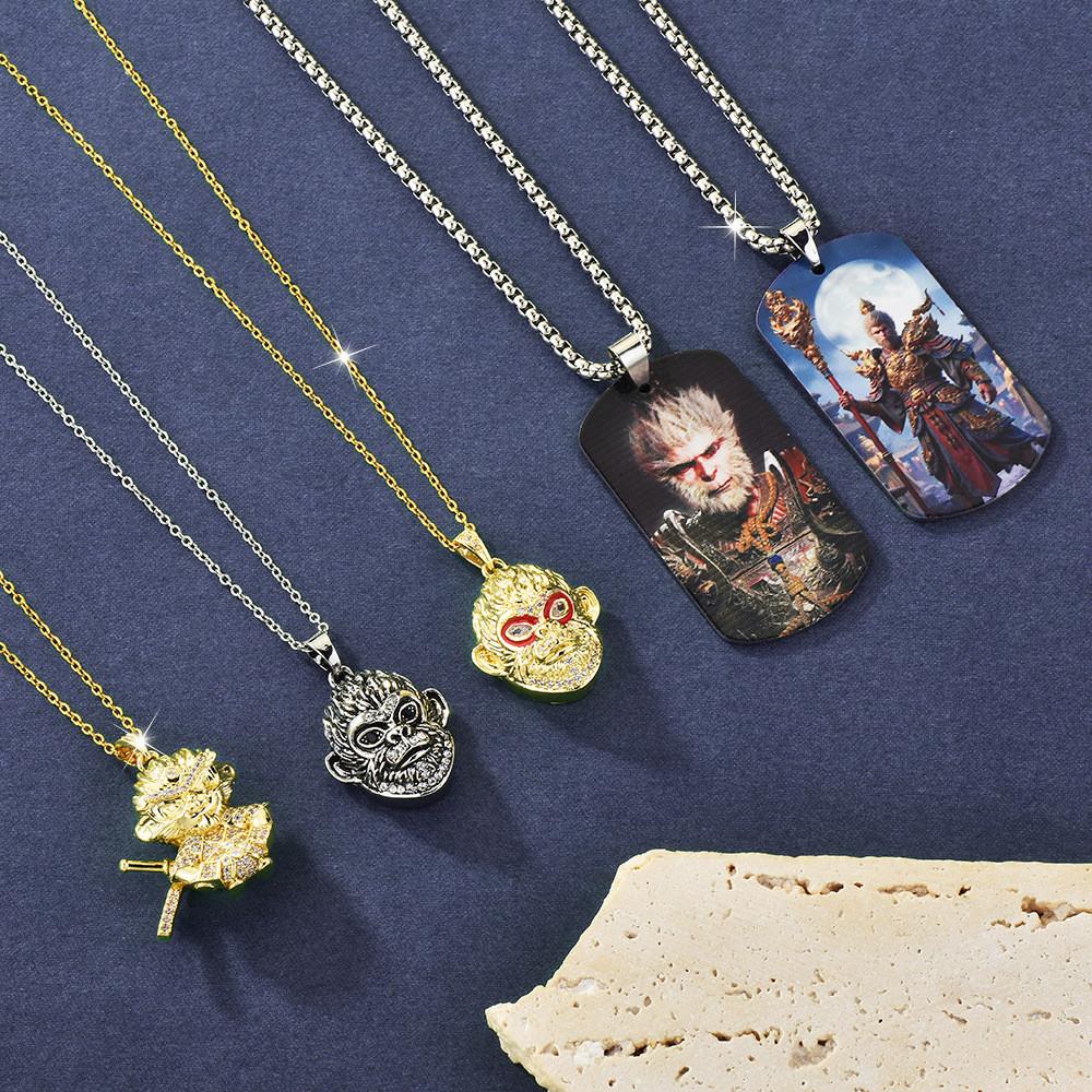 Exquisite Steel Titanium Black Myth Wukong Pendant Necklace For Unisex With Design Stunning