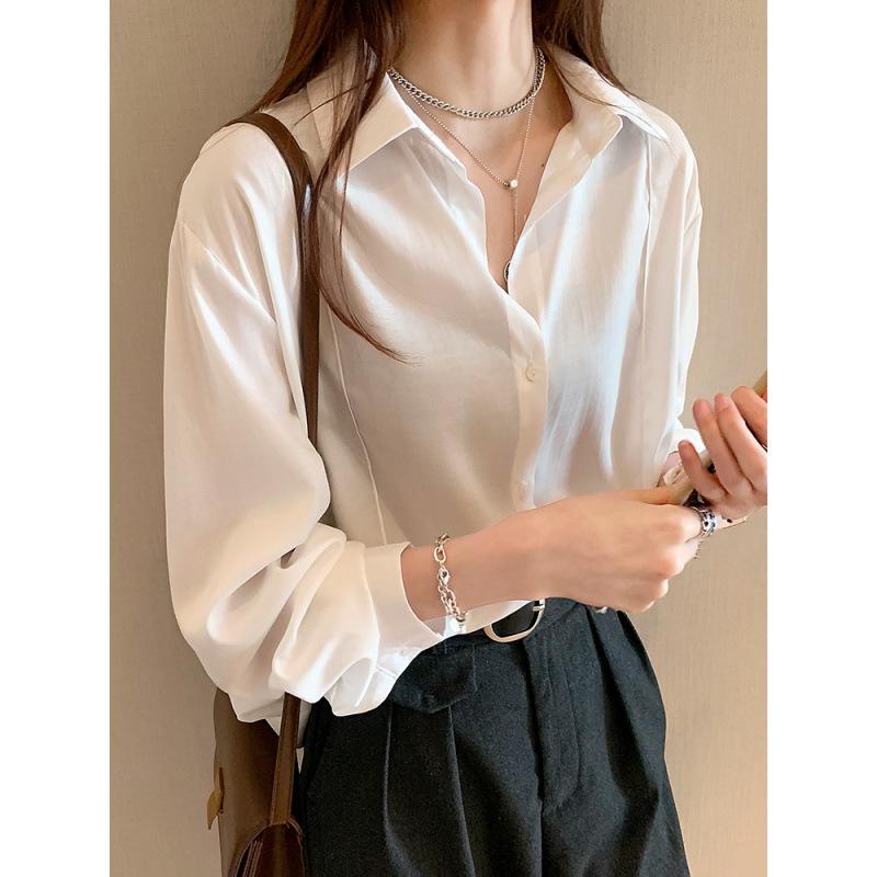 

2022 Spring Women s Solid Color Long Sleeve Casual Loose Shirt Medium
