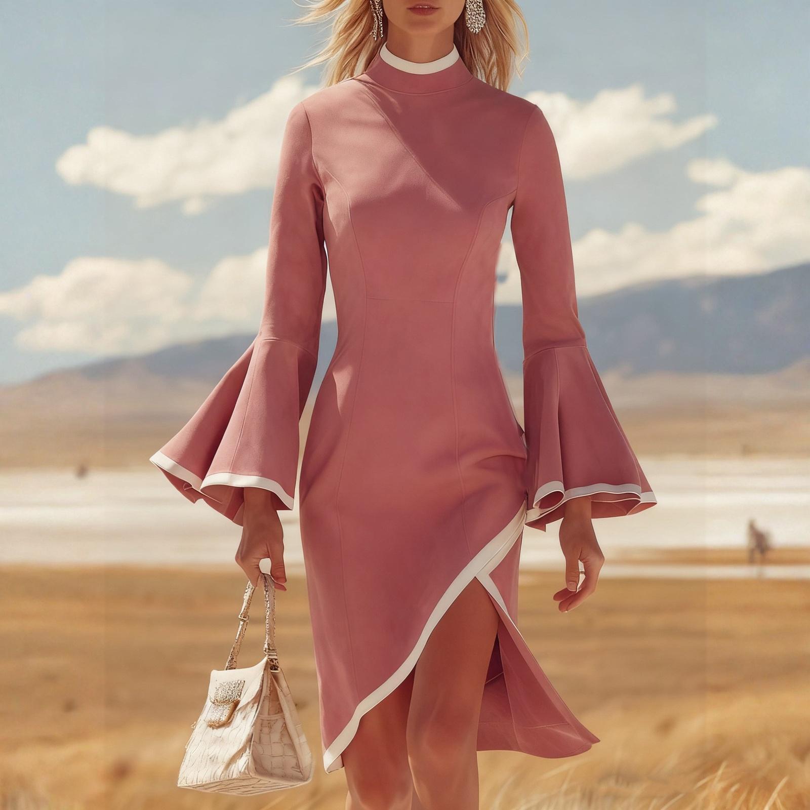 Women s Casual And Fashionable -color Dress L розовый