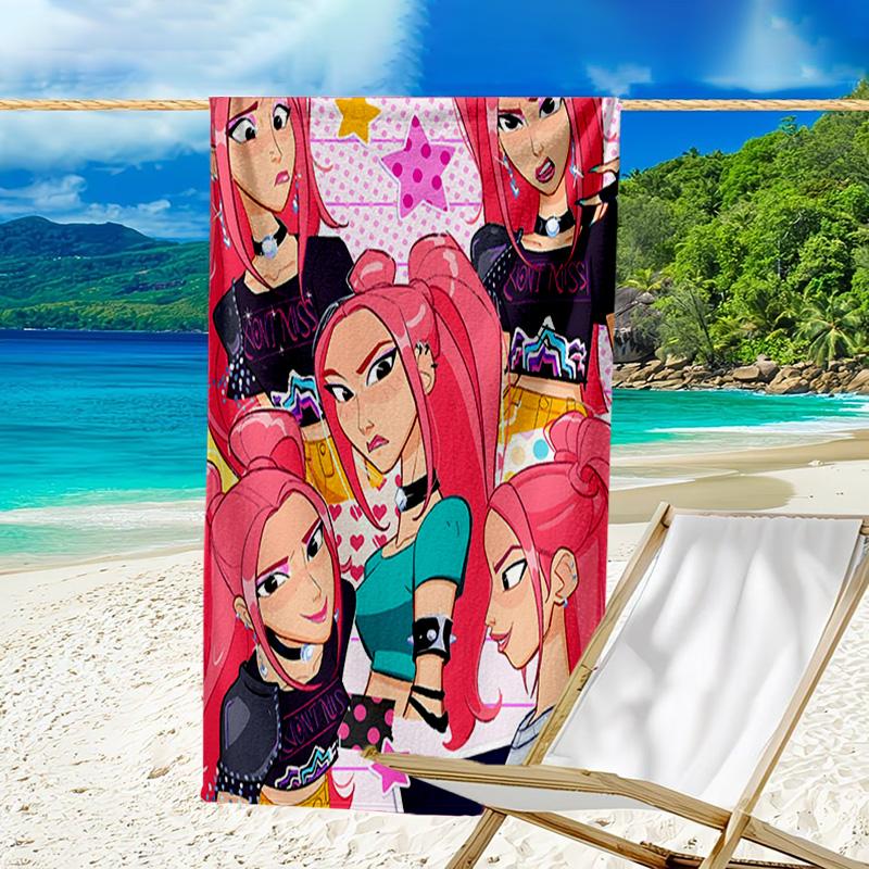 1pc KPop Demon Hunters MIRA1 Beach Towel, Beach and Seaside Swimming Pool Equipment, Fashion Pattern, Rectangular, Travel Essentials