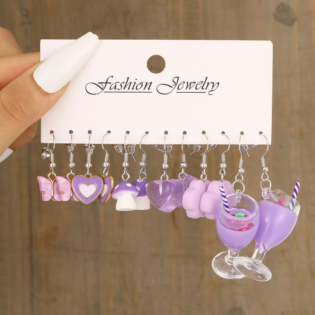 Cartoon Duck Frog Dangle Earrings Set Cute Animal Butterfly Heart Mushroom Drop Earrings for Women Girls Trendy Jewelry Gifts