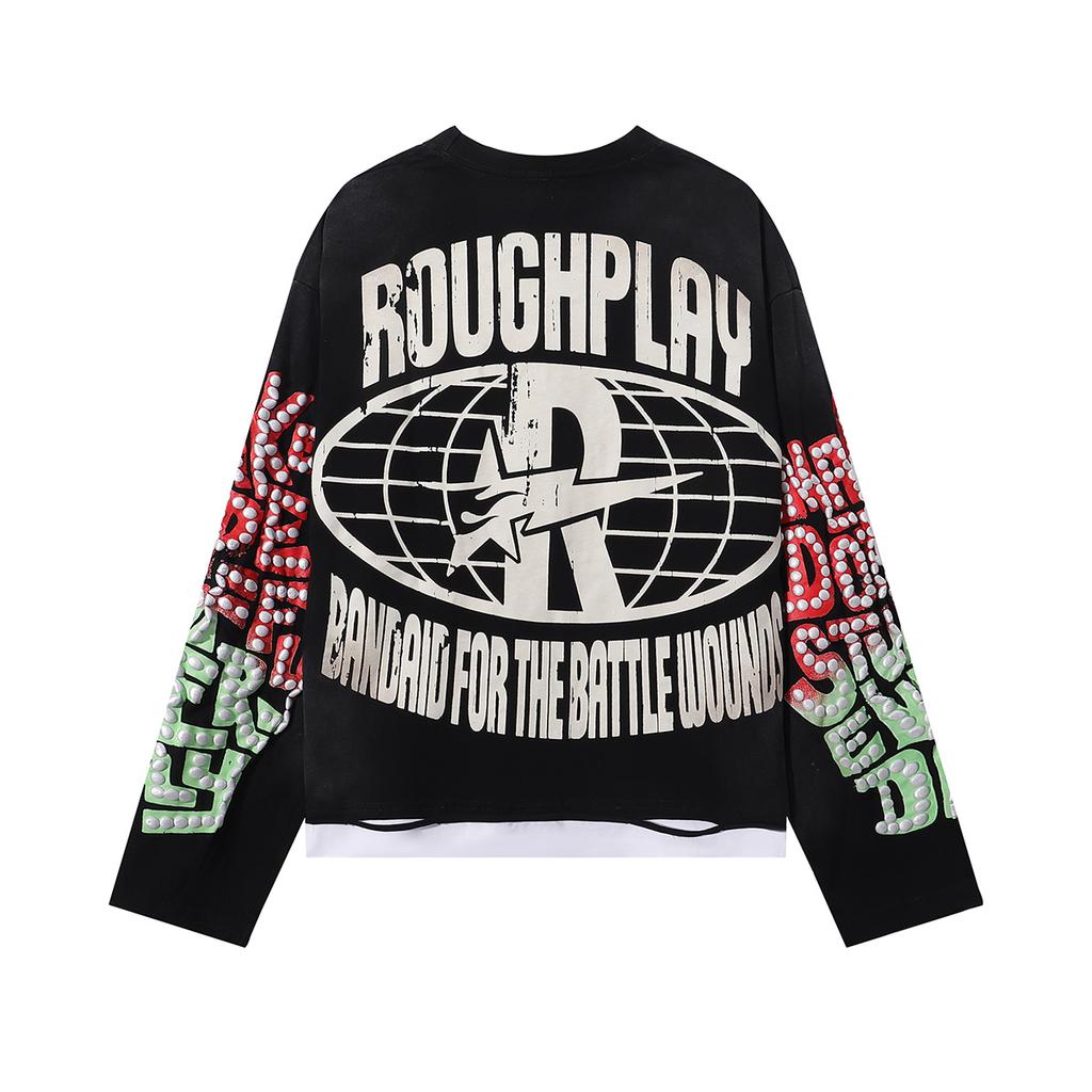 Retro Grunge Kostra a Růže Grafické Dlouhý Rukáv Tričko, Kamínky Streetwear pro Muže/Ženy