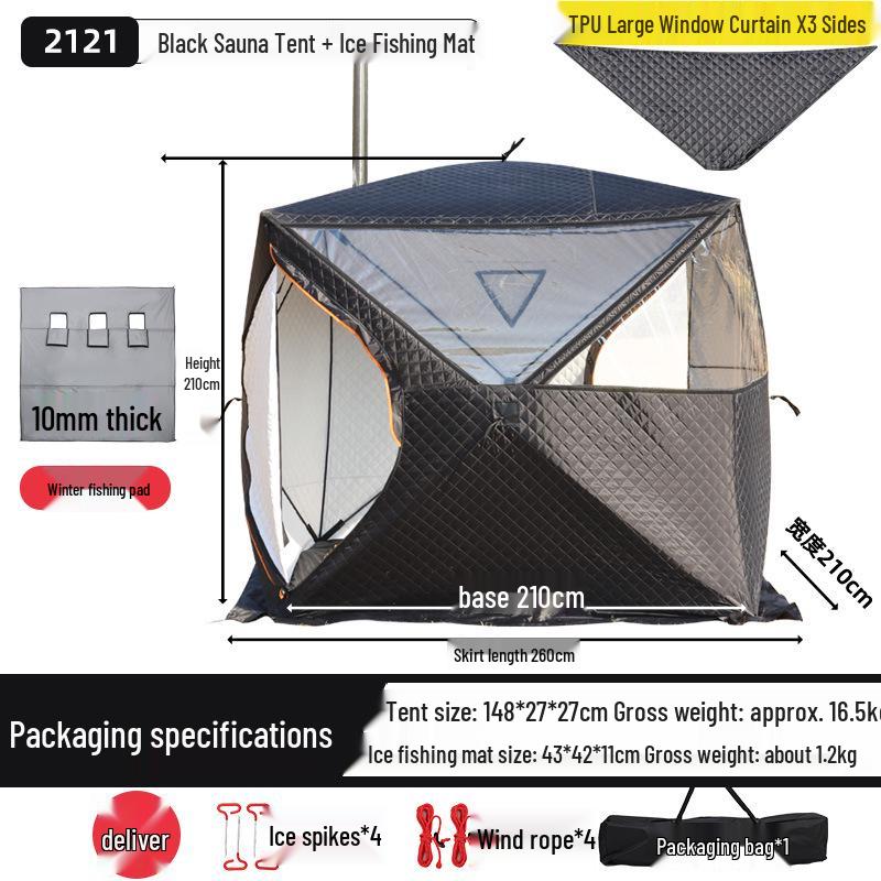 Pentagonal Winter Outdoor Sauna Tent: Portable Steam & Sweat Box for Ice Fishing and Medicinal Bath.