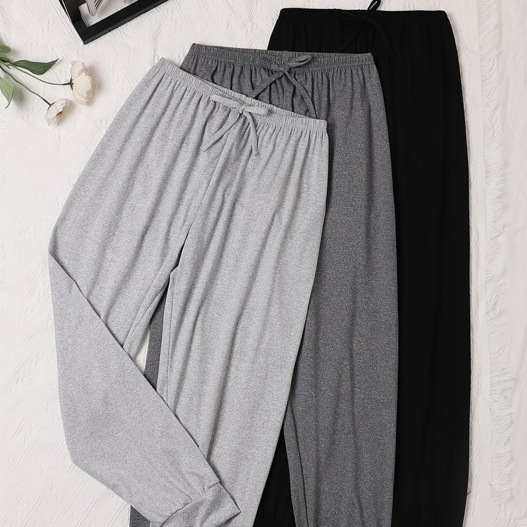 3pcs Women'S Casual Drawstring Waist Pants - Loose Fit Solid Color Joggers in,Comfort, Perfect for Home & Outdoor Wear, Ideal Gift, Jogging Pants