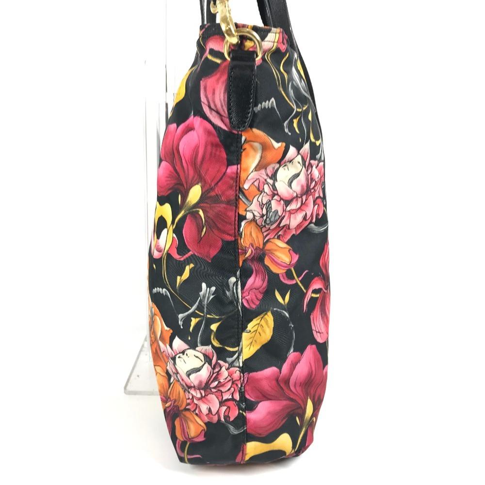 PRADA Flower pattern triangle logo Handbag Shoulder bag, 2-way bag Tote Bag