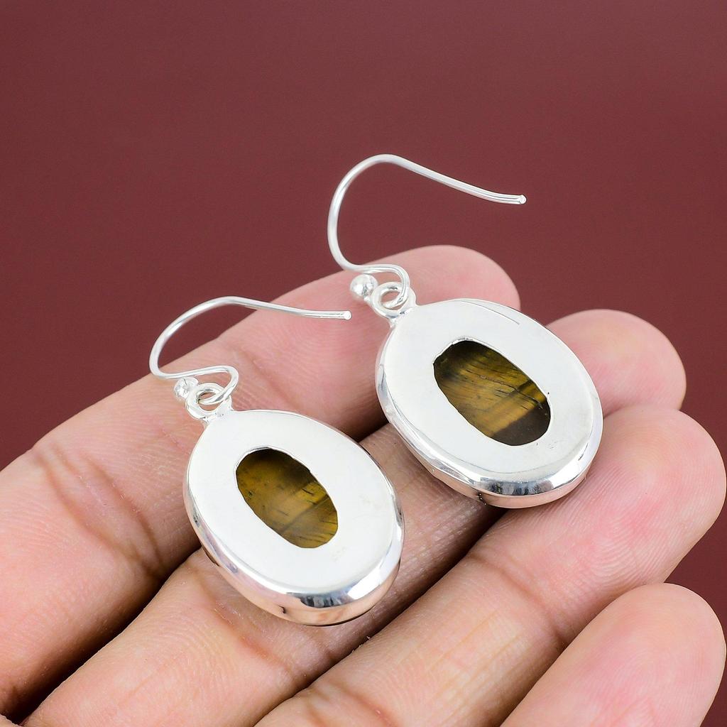 Tiger's Eye Earring 925 Sterling Silver Earring Handmade Earrings Genuine Gemstone Earring Healing Stone Jewelry Gifts For Mom Drop Earring