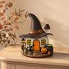 Halloween Witch House Ornament, Decorative Desktop Halloween Ornaments with Black Cats Pumpkin Lanterns Magic Brooms for Party Table Decorations and