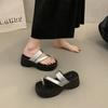 French thick-bottomed toe slippers for women's summer wear 2025 new rhinestone high-end skirt, toe-in-toe cool slippers