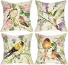 Spring Summer Birds Decorative Throw Pillow Covers Set Of 4 Chickadee Goldfinch Bluebird Porch Outdoor Home Decor Sparrow