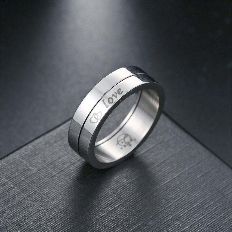 Rotatable Titanium Steel Ring Women, Love LOVE Couple Ring Fashion Trendy Men's Hand Jewelry