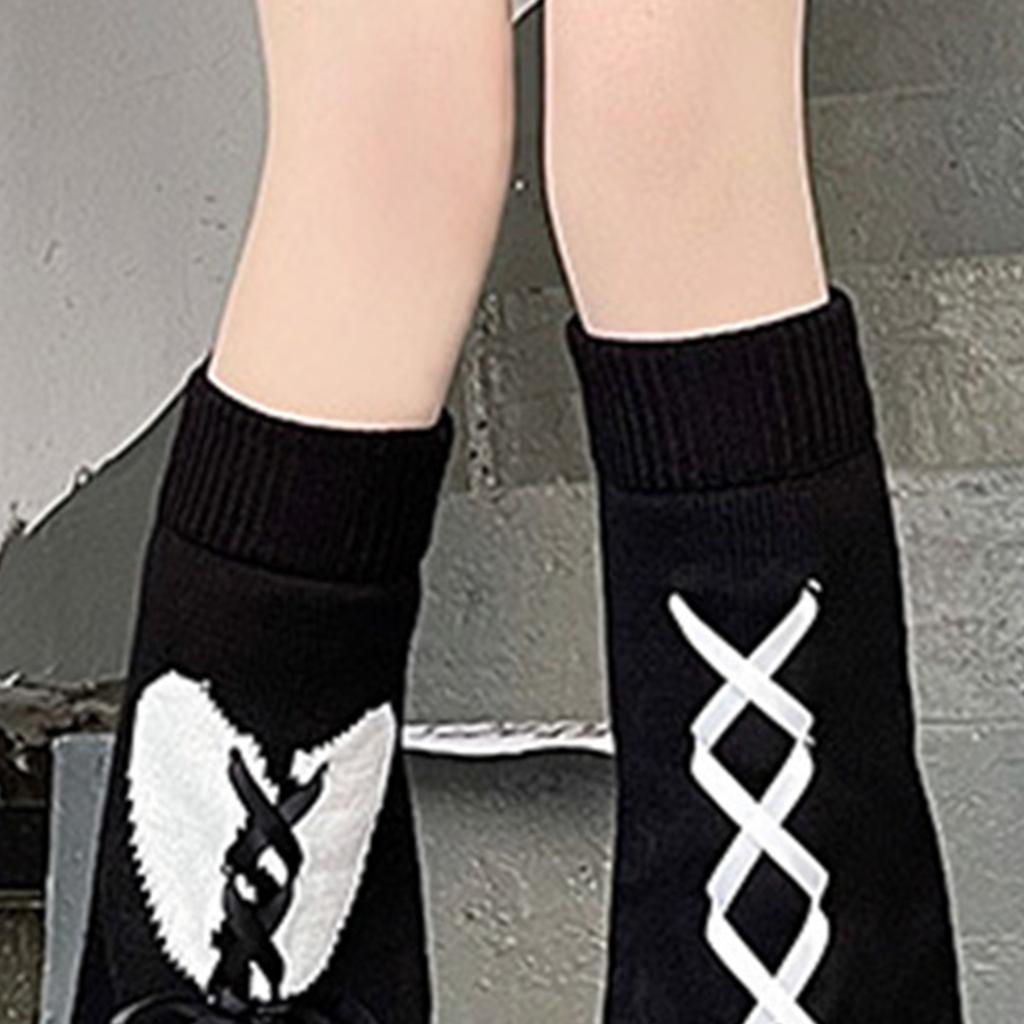 Womens Student Subculture-Wear Solid Color Bandage Bows Cute Sweet Legwear Long Winter Daily Sock for School Office