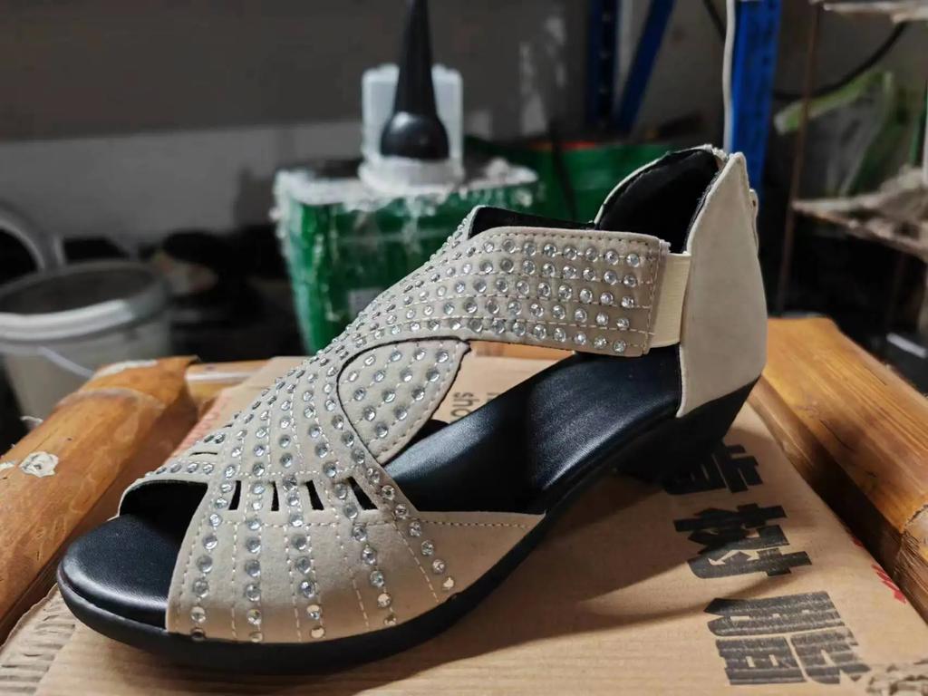 Fashion European and American fish mouth high-heeled sandals for women's summer new cross rhinestone back zipper Roman sandals