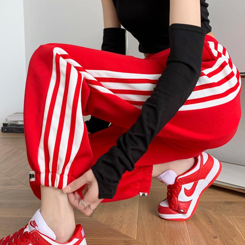 New Autumn and Winter Striped Sweatpants for Women with High Waist Casual Loose Slim Versatile Harem Sweatpants