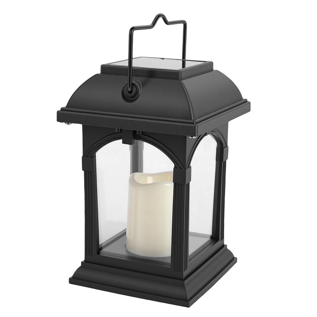Solar Hanging Lantern LED Light Garden Lamp with Flickering Flameless Candle Rainproof Outdoor Hanging Candle Lantern