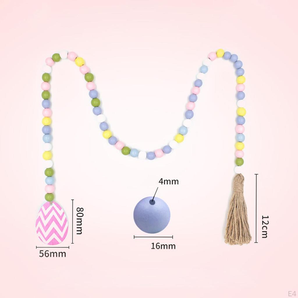 Bead Garland Easter Wall Hanging W/Tassels Handmade Spring Beads for Farmhouse Tiered Tray Country