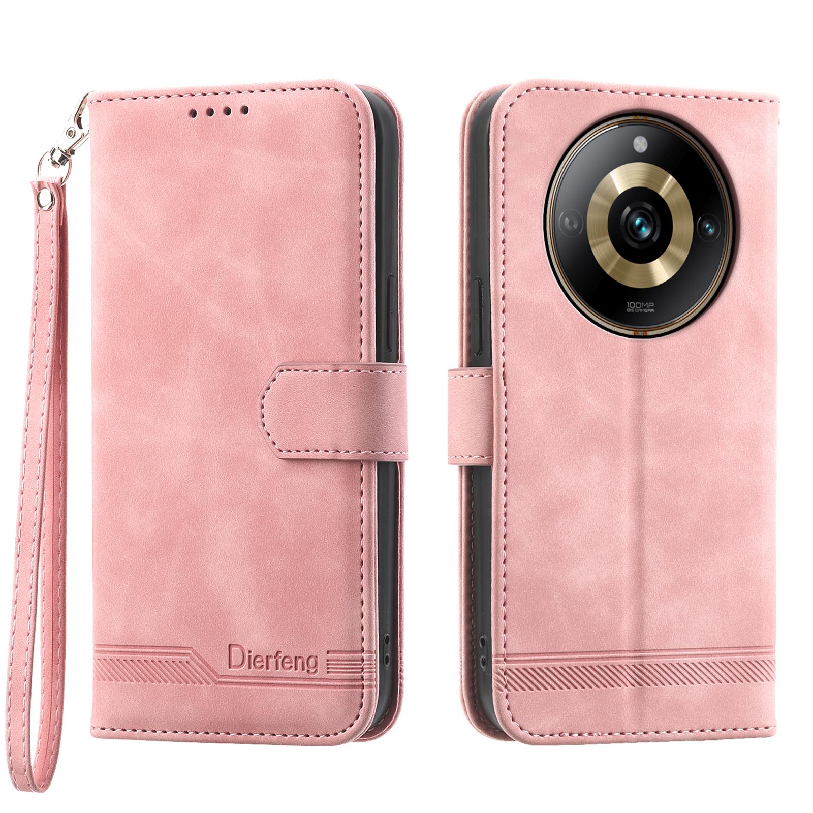 

DIERFENG DF-03 Чехол с тиснением линий для Realme 11 Pro 5G Кожаный кошелек Подставка Мобильный чехол Pink