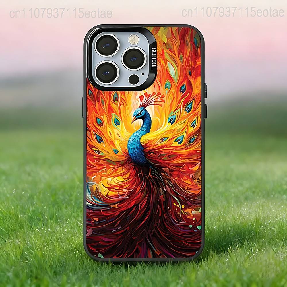 

COLORFUL Bird Peacock Feather Black Phone Case Compatible with iPhone 17 16 15 14 13 12 11, Pro, Max, Plus, E, Air, Mini iPhone12PRO