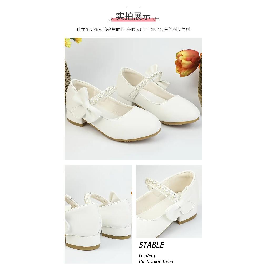 Girls' Princess Shoes White Leather Shoes Fashionable Elegant Dance Leather Shoes Graceful Princess Style Temperament Girls' Big Kids Leather Shoes