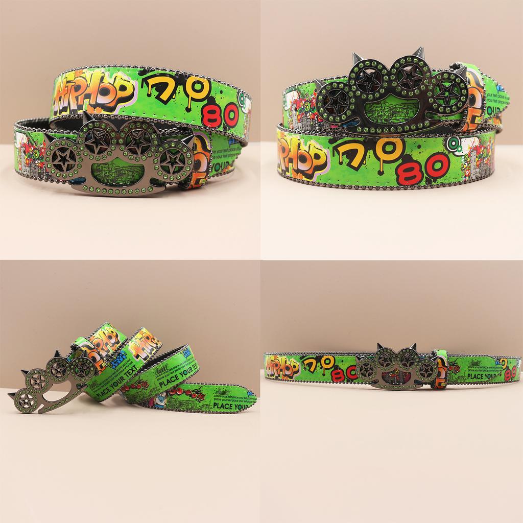 Tiger Claw Rhinestone Buckle Head Smooth Buckle Printed Graffiti Casual Personalized Belt Belt European and American Versatile