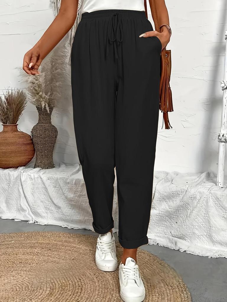 2025 Women's High Waist Cotton Linen Drawstring Casual Pants with Pockets