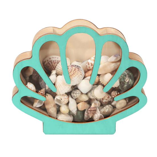 Wooden Shell Display Case Handcrafted Rustic Sea Shell Shadow Box Seashell Shaped Storage Display Box Home Office Desktop Decoration