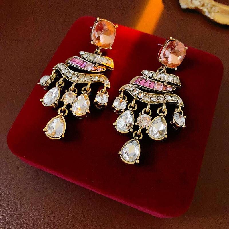 Baroque Style Zircon Earrings,Ornate Filigree Gemstone Earrings,Vintage Gemstone Drop Earrings,