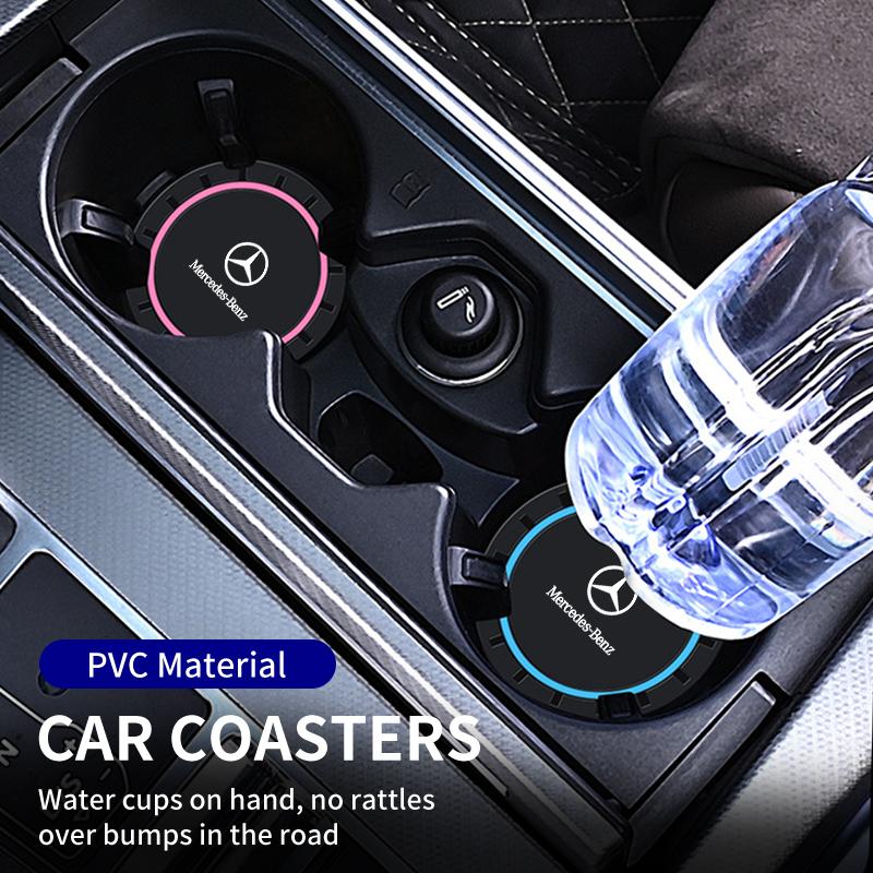 HQQM3 2PCS Car Coasters Water Cup Slots Non-Slip Mat Waterproof Cup Pad For Mercedes Benz AMG A B C E S V Class A180 W212 CLK CLA GLE