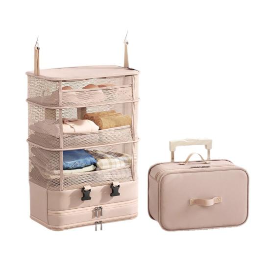 Bolsa de Armazenamento de Viagem Cinco Camadas Grande Capacidade Design Dobrável Organizador Suspenso Leve Portátil Bolsa de Higiene Suspensa