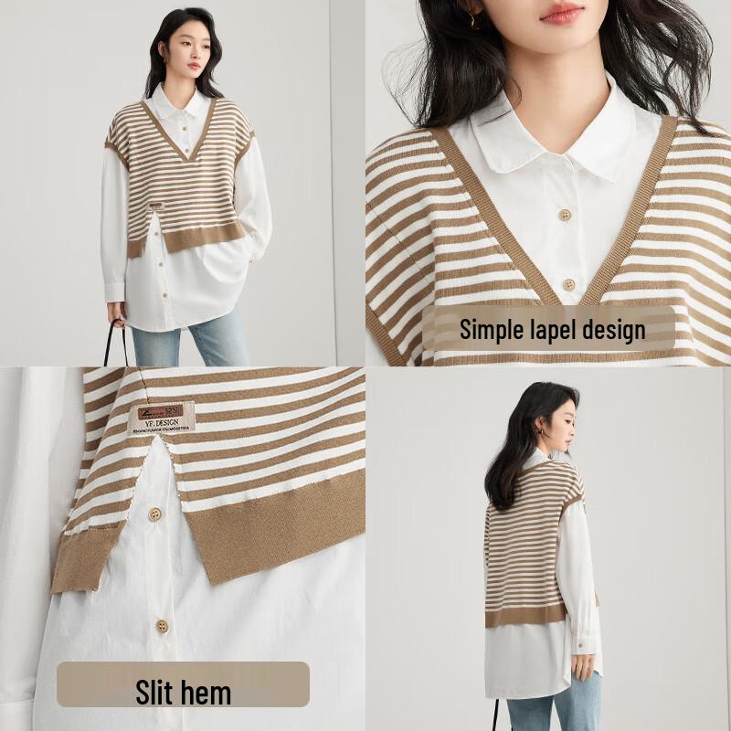 Elva' Island Women's Striped Mock Two-Piece Knit Shirt