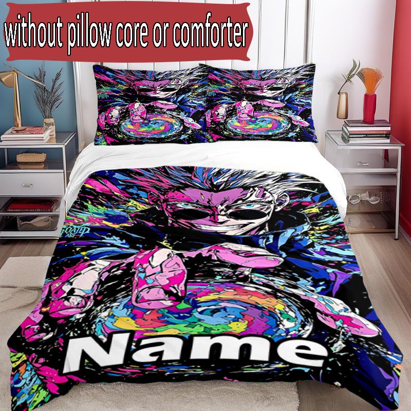 3pcs Duvet Cover Set (1*Duvet Cover + 2*Pillowcase, Without Core), Custom Name Jujutsu Kaisen Pattern Bedding Set, Home Bedroom Decor Gift