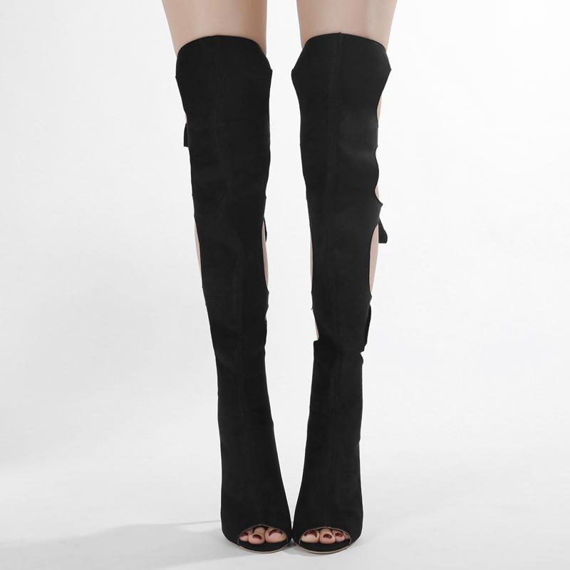 Fashion Eilyken Designer Hollow Thin High Heels Women Knee-High Boots Street Style Zipper Shoes Sexy Party Prom Zapatos De Muje