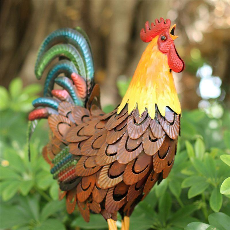 AEE4-Metal Rooster Decor,Yard Chicken Decor,Outdoor Garden Statues, Chicken Sculpture For Backyard Decor & Lawn Ornaments