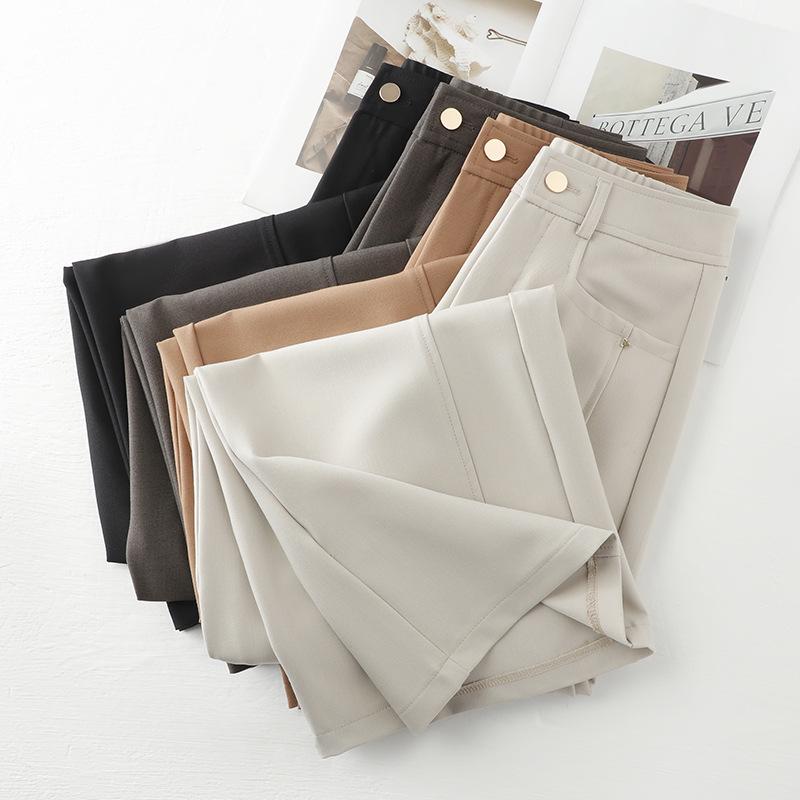 Women's 2025 Beige Wide-Leg High-Waisted Slimming Pants - Spring & Autumn Casual Straight-Leg Trousers