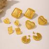 Qiong Yao Sweet Heart Titanium Steel Earrings with Geometric Stripe Design, Gold-Plated Studs for Elegant Style