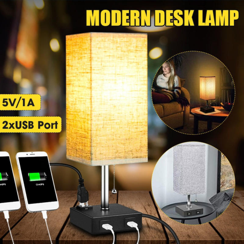 

LED Night Lamp Fabric Office Table Lamp Reading Lamp With 2 USB Ports For C