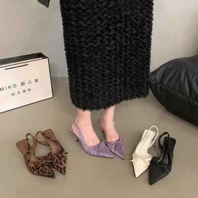 Niche High Heels Leopard Print Bag Head Sandals Fairy Shoes 2025 New Spring and Summer Pointed Bow Single Shoes