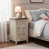 Wood Carved Side Cabinet Bedside Storage With Desk Drawer,Living Room End Table Furniture-Sideboard Drawer-Wood Cupboard Nightstand