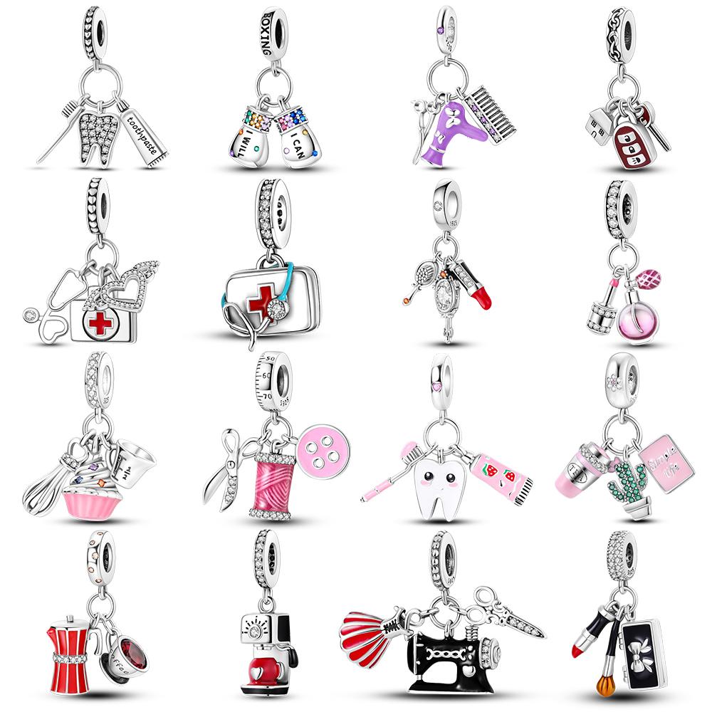 Original Copper Healthy Teeth Toothbrush Dangle Charm Beads Fit Mula Bracelet Necklace Pendant Jewelry Making Women Gift