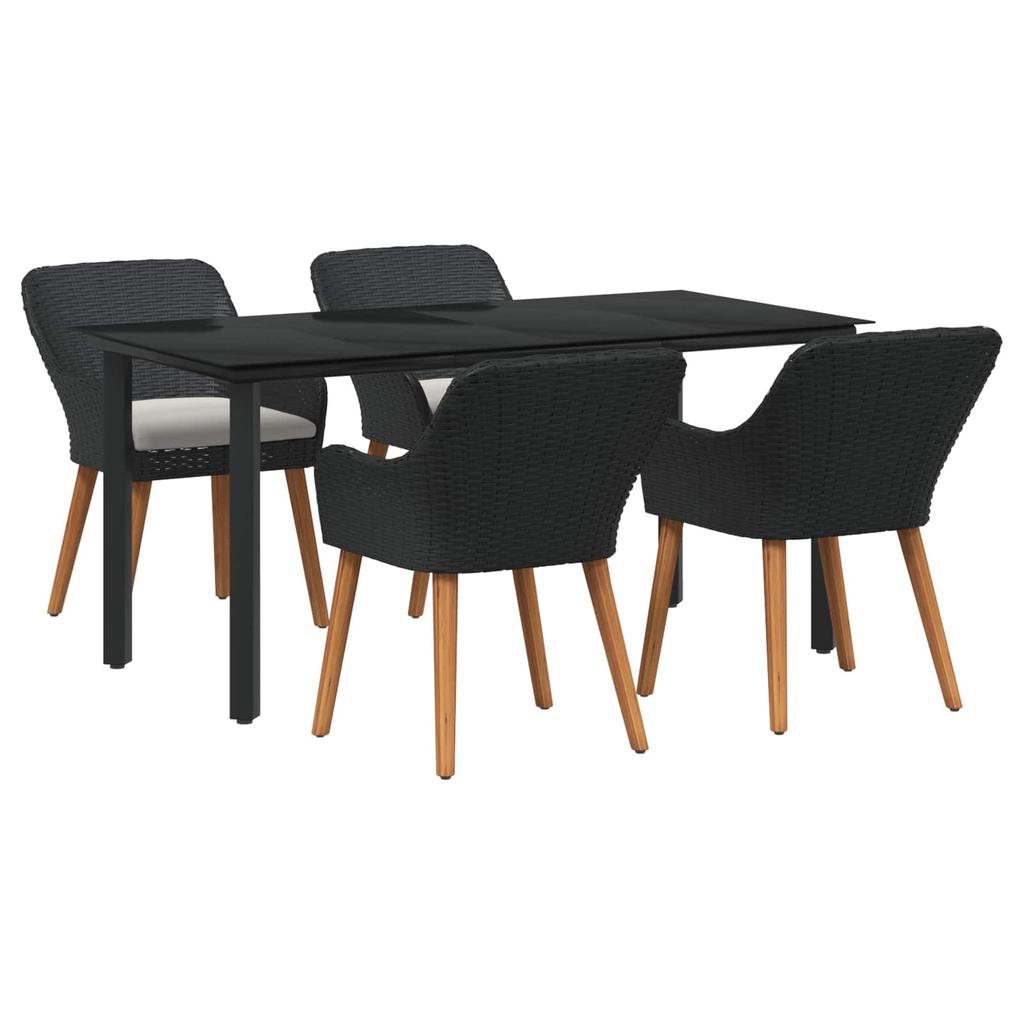 Garden Dining Set with Cushions 5 pcs Black Poly Rattan
