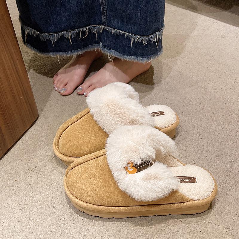Warm Edge Suede Thickened Bag Head Cotton Slippers Women's Autumn and Winter New Thick Bottom Plush Home Cotton Mop