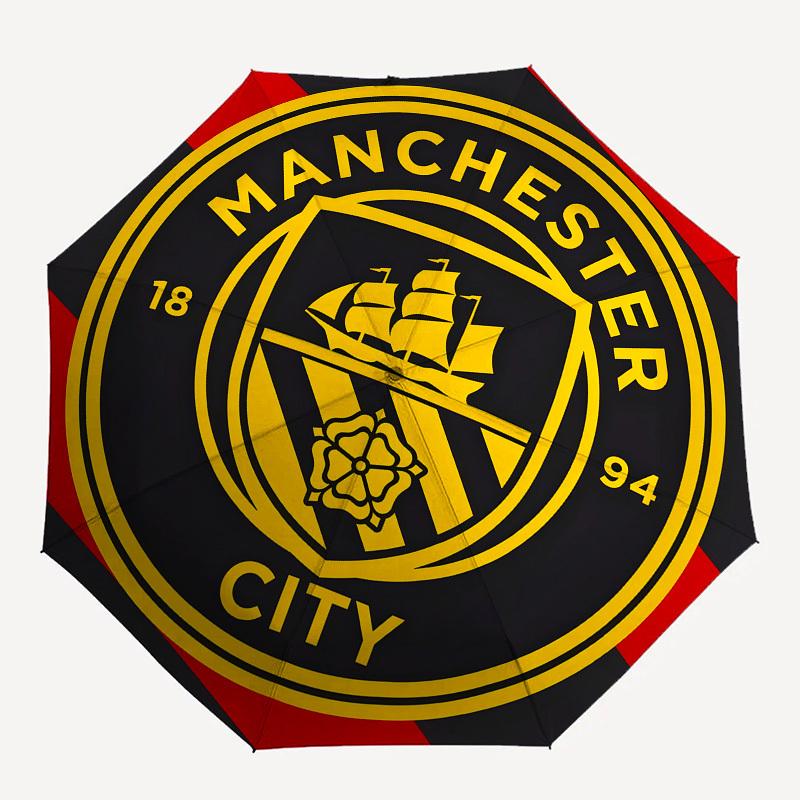 Manchester City, Parasol Automatyczny z Godłem, 8-żebrowa Konstrukcja, Przenośny Parasol, Odpowiedni dla Mężczyzn i Kobiet na Wszystkie Pory Roku, Idealny