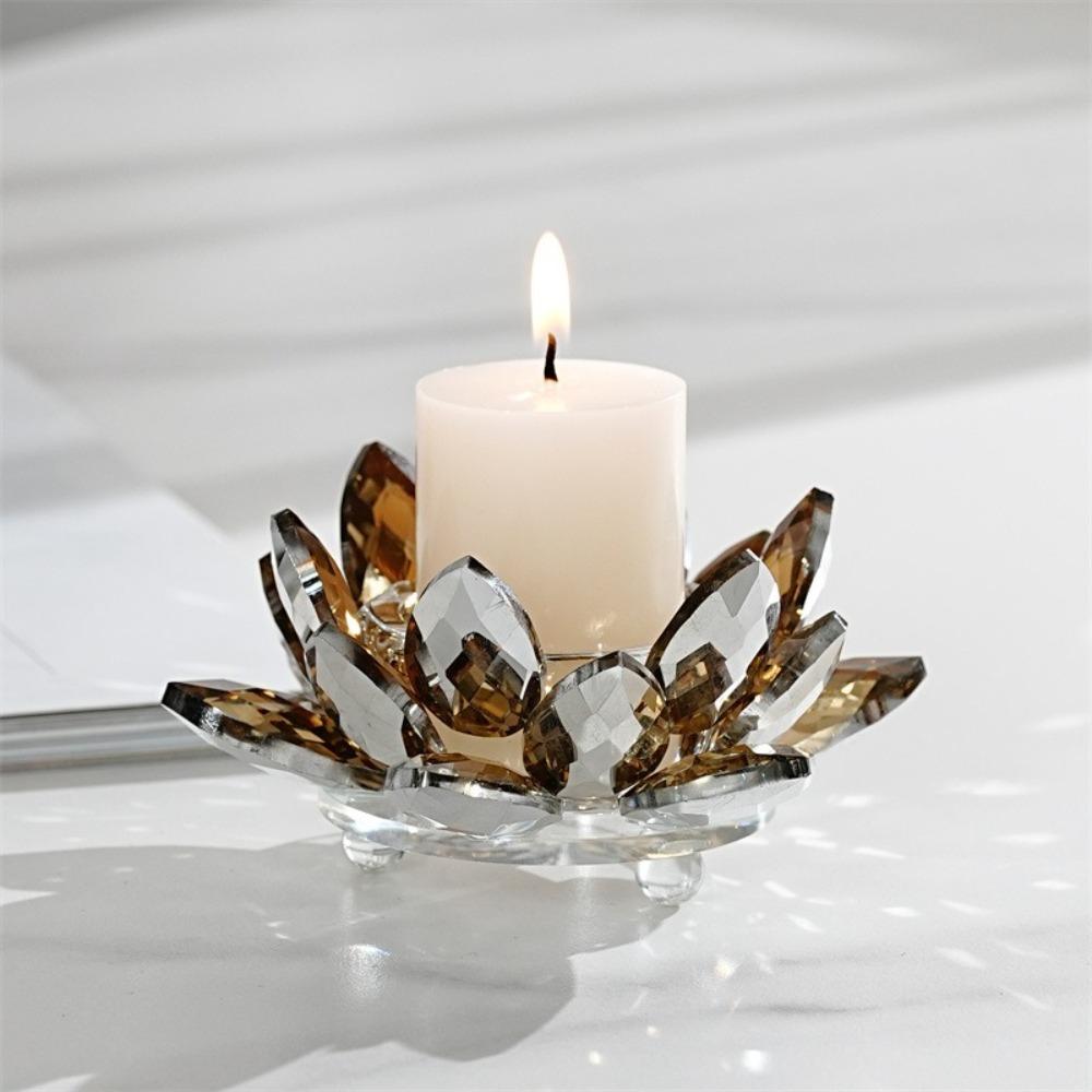 New Lotus Candle Holder Crystal Clear Figurines Tealight Candlestick Home Ornament Glass Everlasting Lamp Base Party Decor