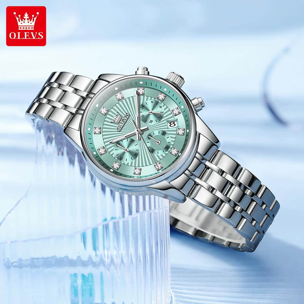 OLEVS Women Watch Original Business Automatic Date Waterproof Chronograph Top Luxury Elegant Diamond Women Quartz Watch